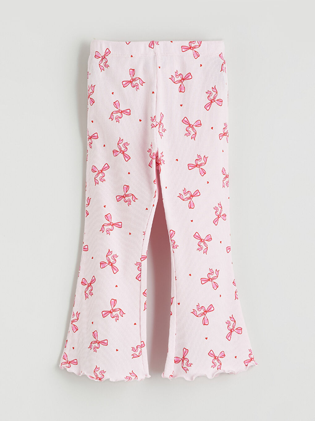 Pembe Beli Lastikli Fiyonk Baskılı Kız Çocuk Pijama Alt