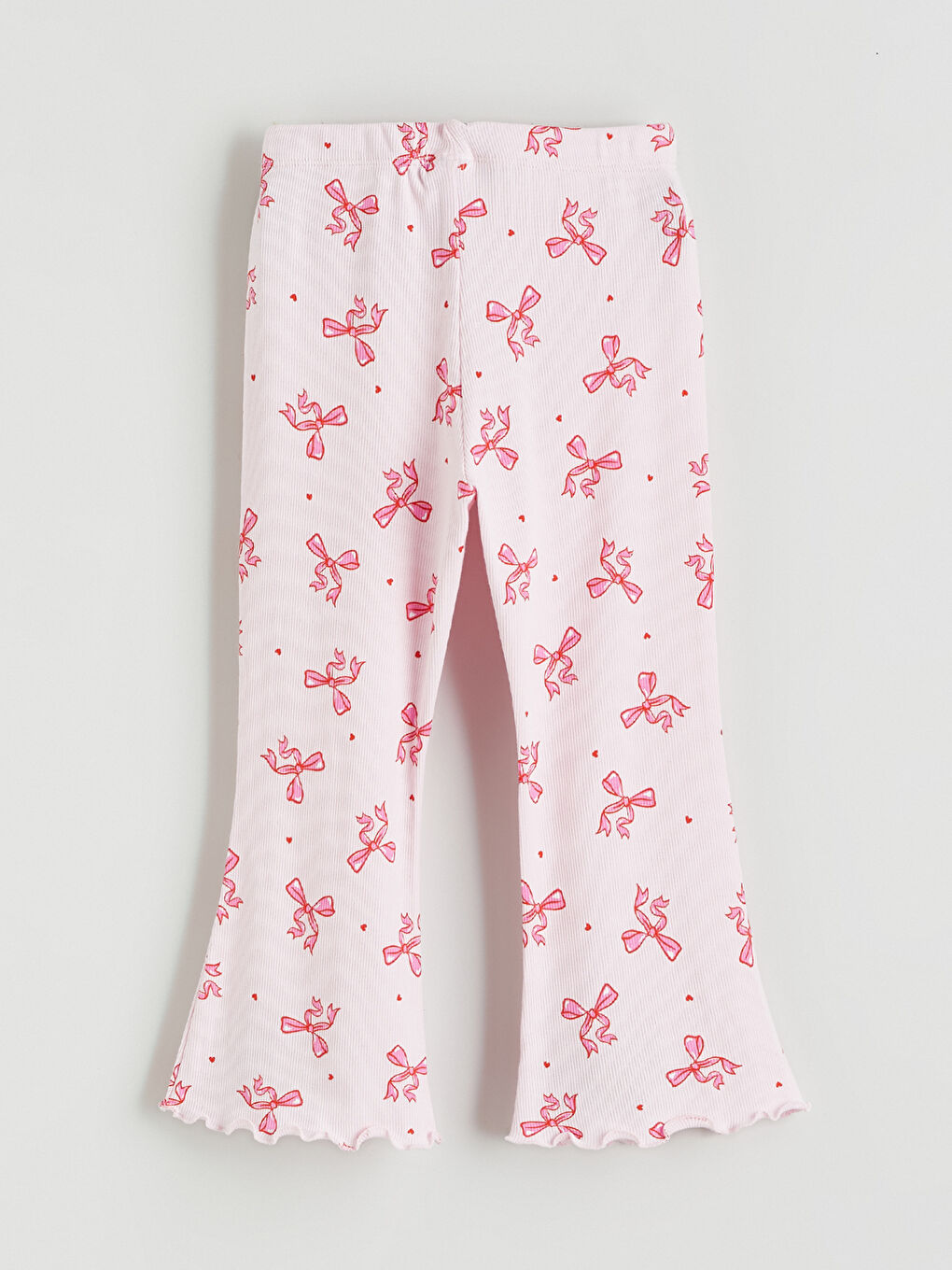 Pembe Beli Lastikli Fiyonk Baskılı Kız Çocuk Pijama Alt-2