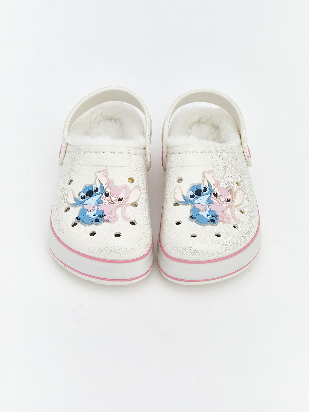 Beyaz Lilo ve Stitch Baskılı Kız Bebek Ev Terliği