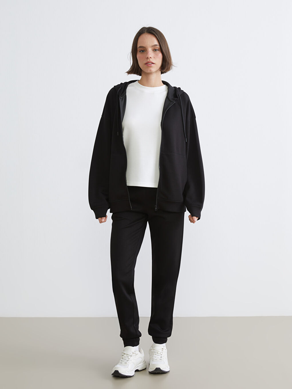 Толстовка на молнии с капюшоном оверсайз для женщин-1