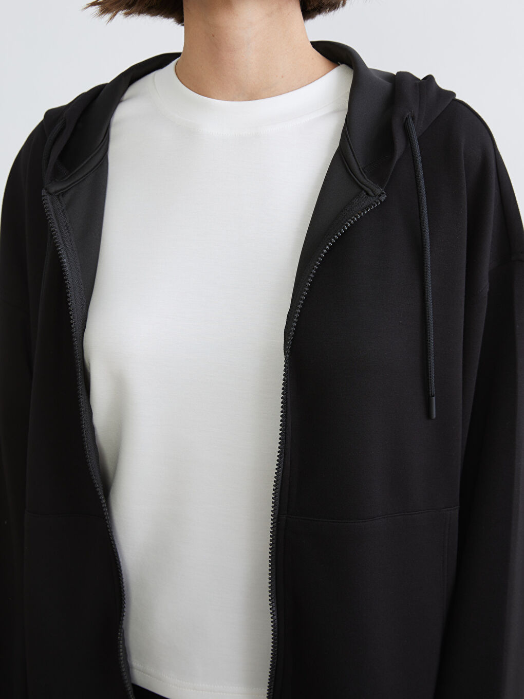 Толстовка на молнии с капюшоном оверсайз для женщин-2