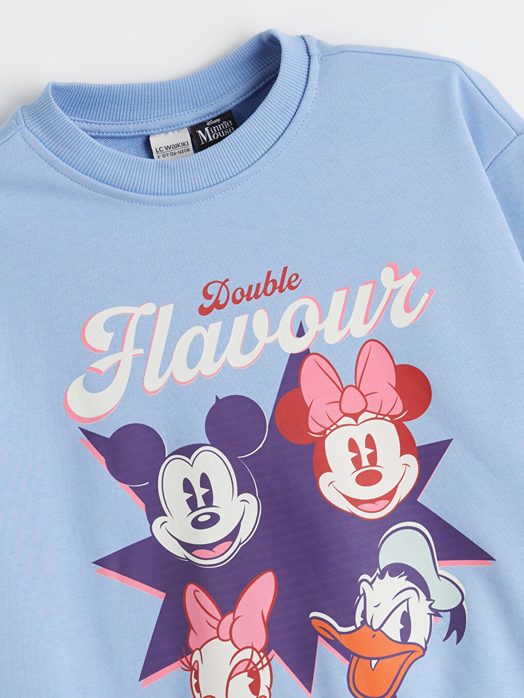 Mavi Bisiklet Yaka Minnie Mouse Baskılı Kız Çocuk Sweatshirt-1