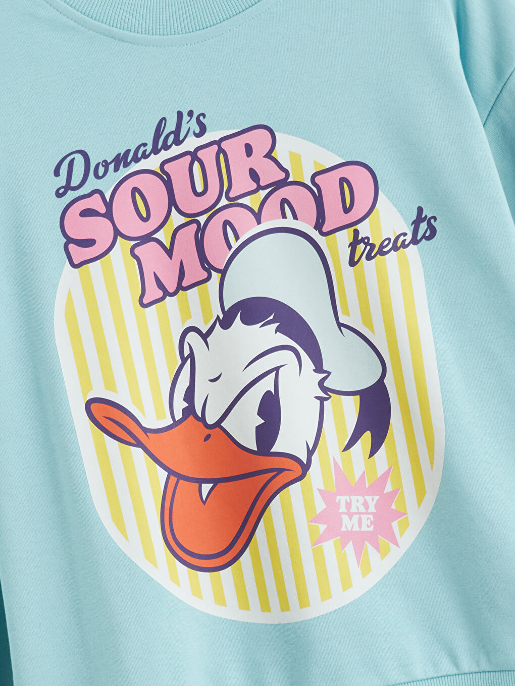 Turkuaz Bisiklet Yaka Donald Duck Baskılı Kız Çocuk Sweatshirt-1