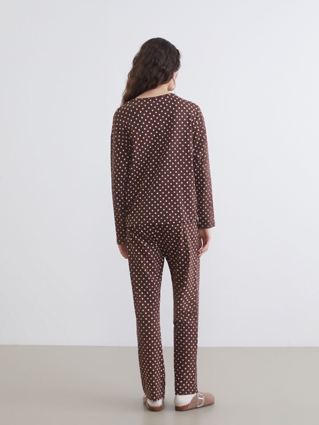 Crew Neck Polka Dot Long Sleeve Women's Pyjamas Set-3