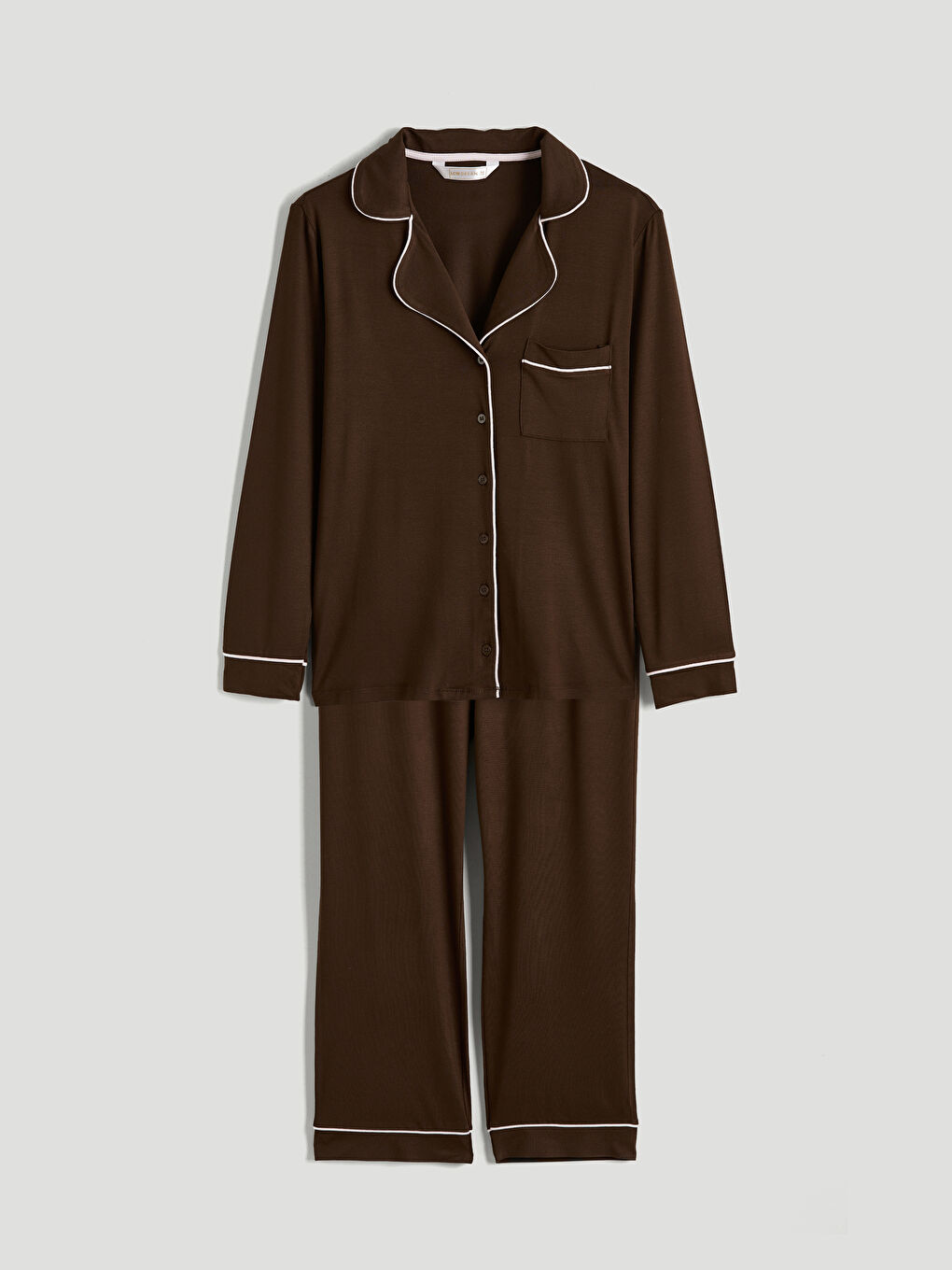 Kahverengi Gömlek Yaka Kadın Pijama Takımı-4