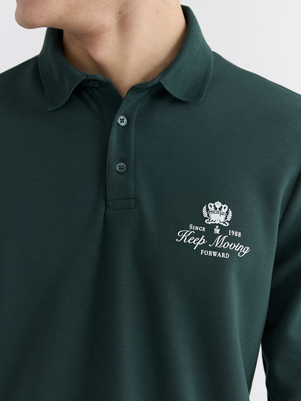 Yeşil Polo Yaka Baskılı Erkek Sweatshirt-2