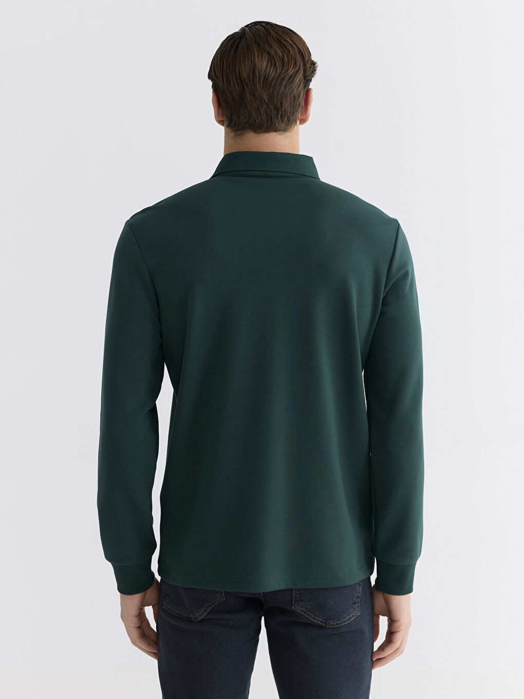 Yeşil Polo Yaka Baskılı Erkek Sweatshirt-3