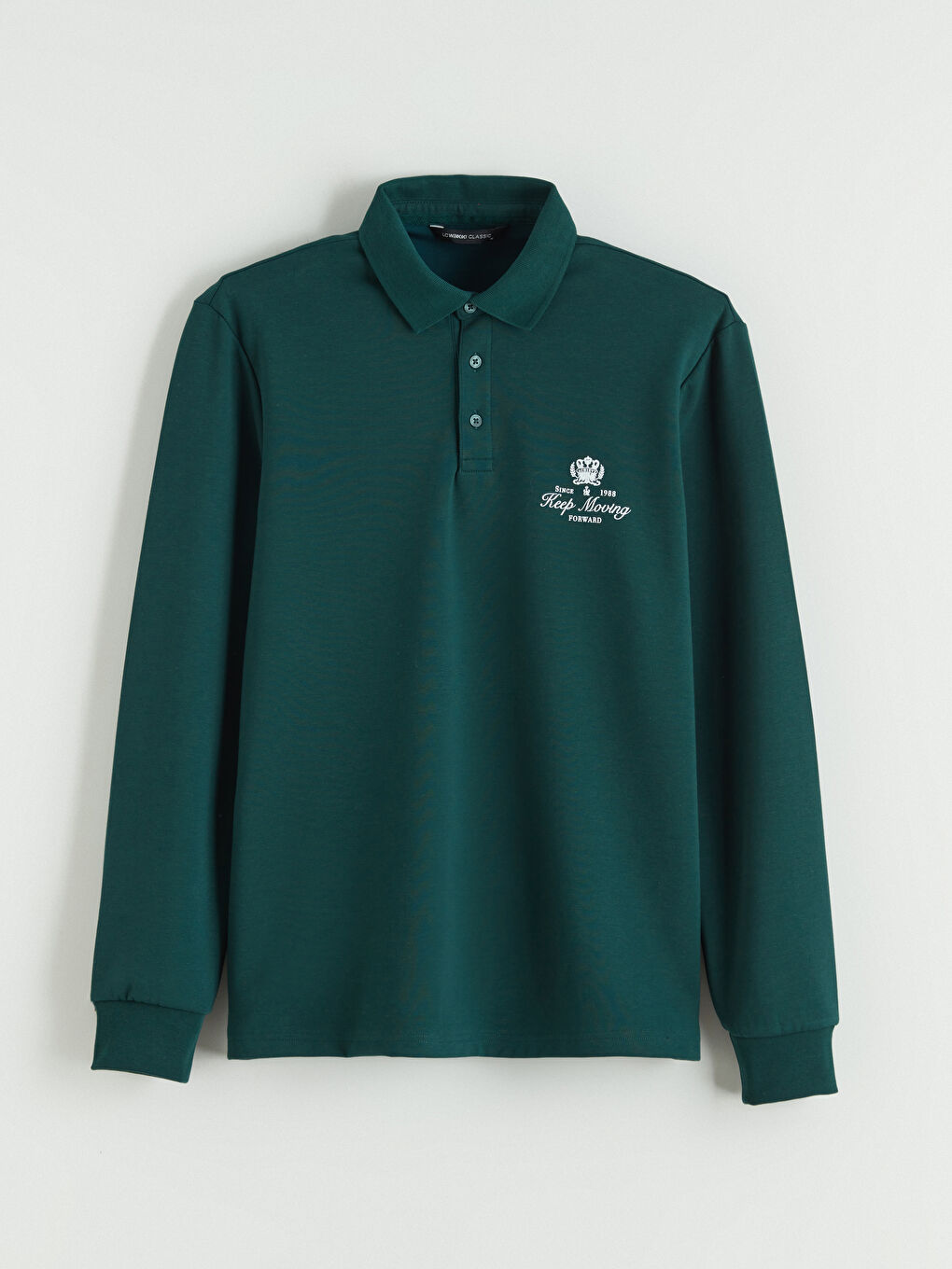 Yeşil Polo Yaka Baskılı Erkek Sweatshirt-4