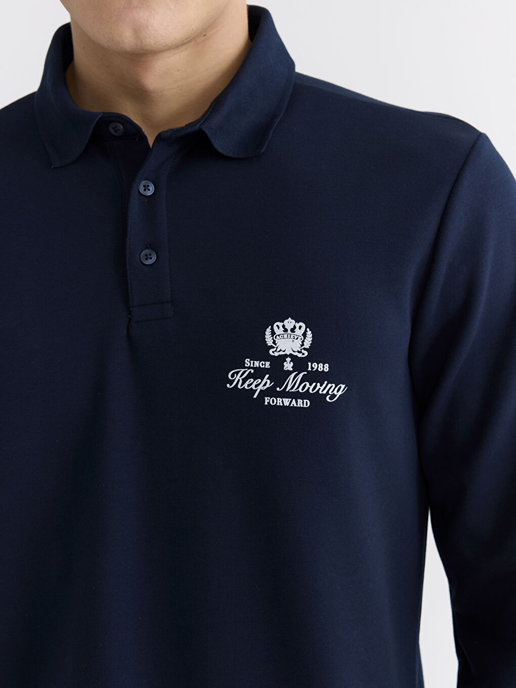 Lacivert Polo Yaka Baskılı Erkek Sweatshirt-2