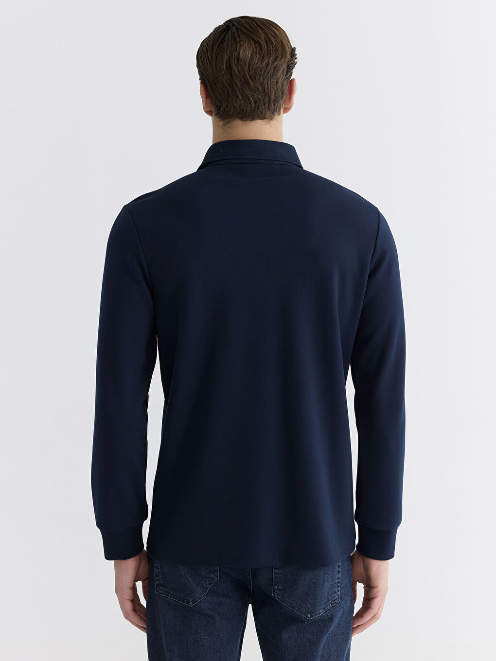 Lacivert Polo Yaka Baskılı Erkek Sweatshirt-3