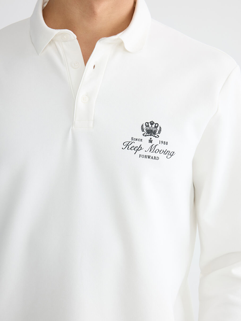 Ekru Polo Yaka Baskılı Erkek Sweatshirt-2