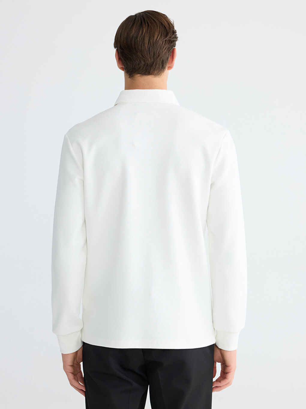 Ekru Polo Yaka Baskılı Erkek Sweatshirt-3