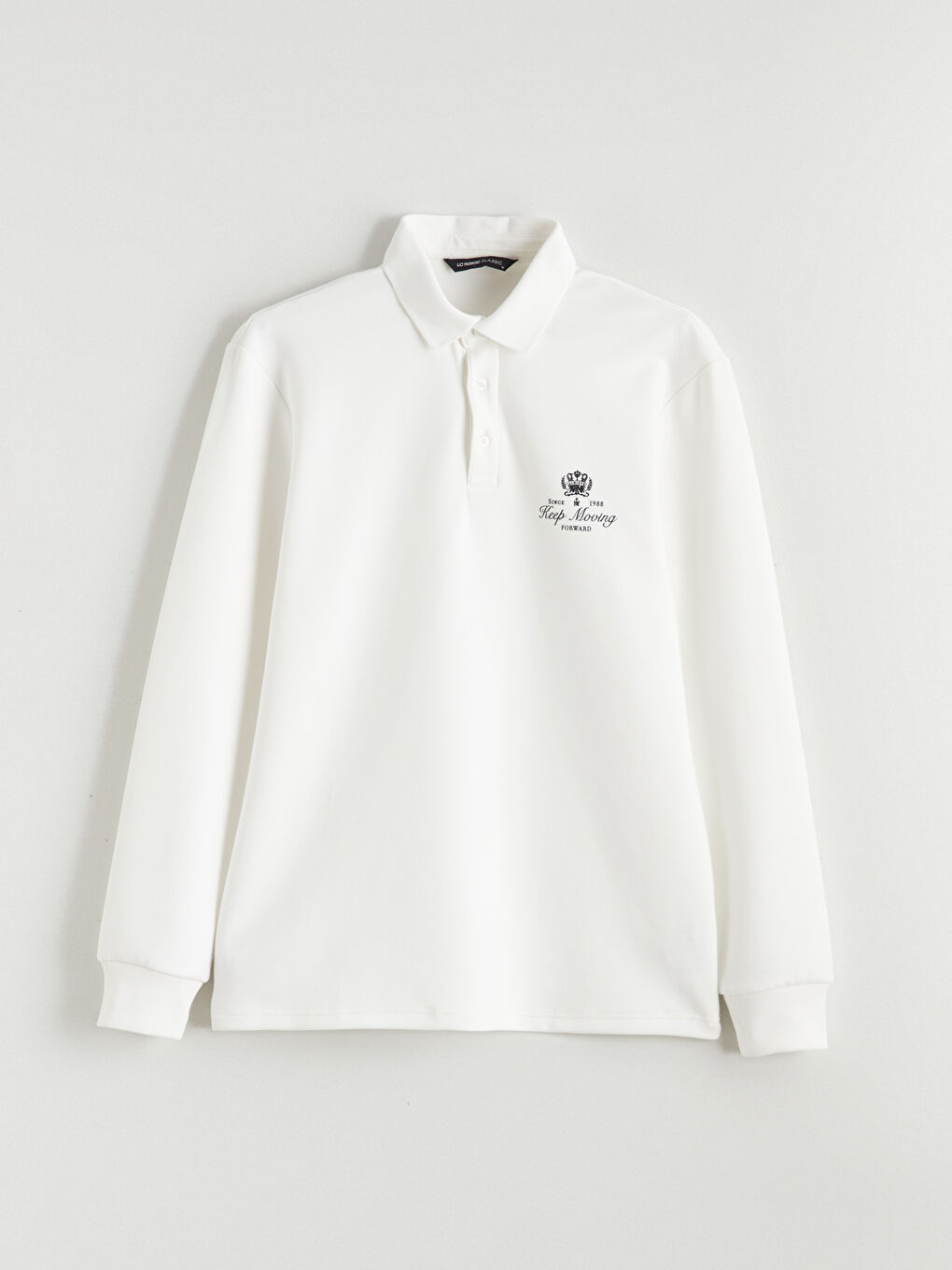 Ekru Polo Yaka Baskılı Erkek Sweatshirt