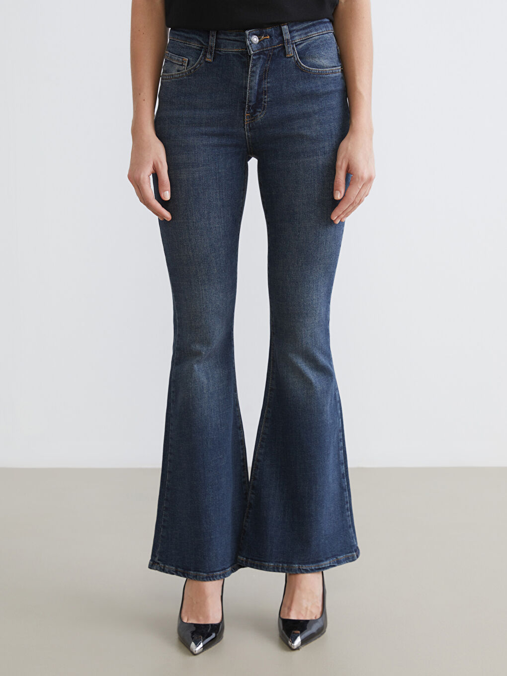 İndigo Flare Kadın Jean Pantolon-1