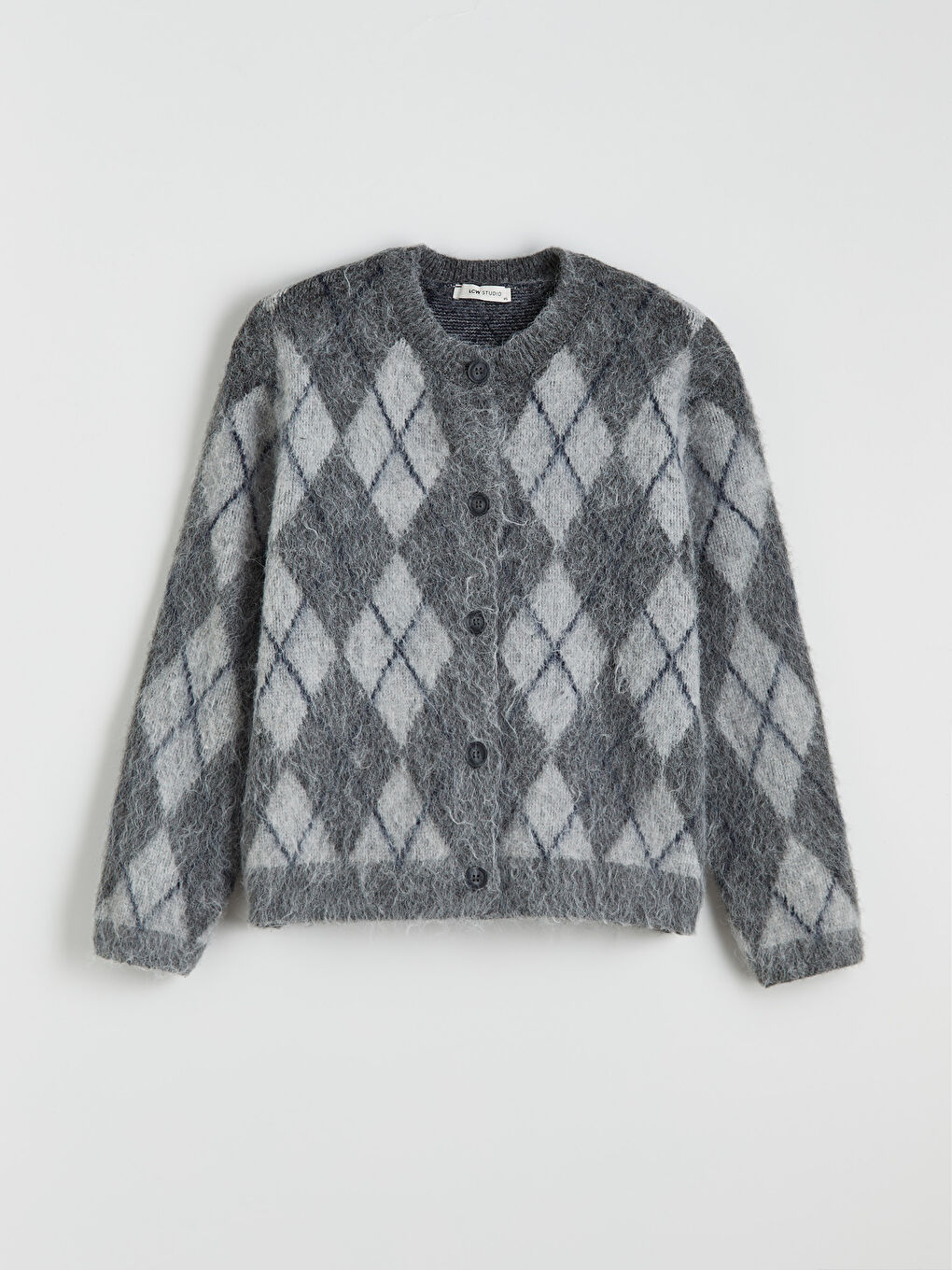 Gri Bisiklet Yaka Baklava Desenli Kadın Triko Hırka-4