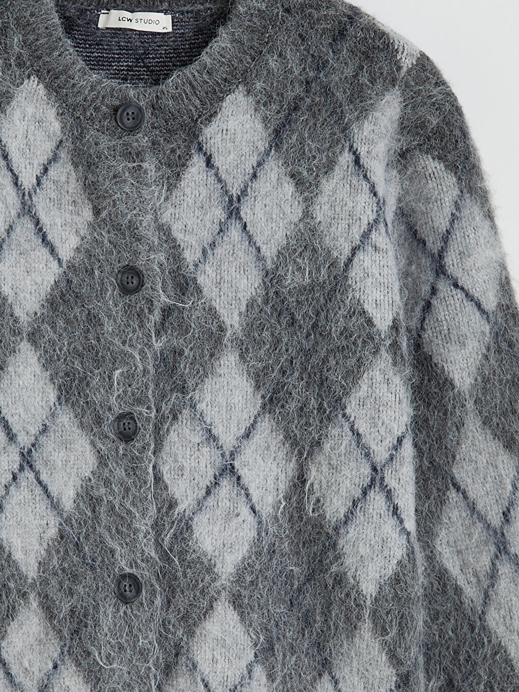 Gri Bisiklet Yaka Baklava Desenli Kadın Triko Hırka-5