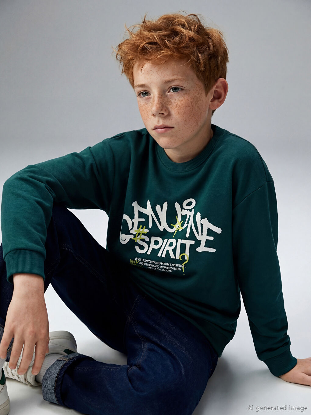 Ұлдарға арналған принтті дөңгелек жағалы футболка