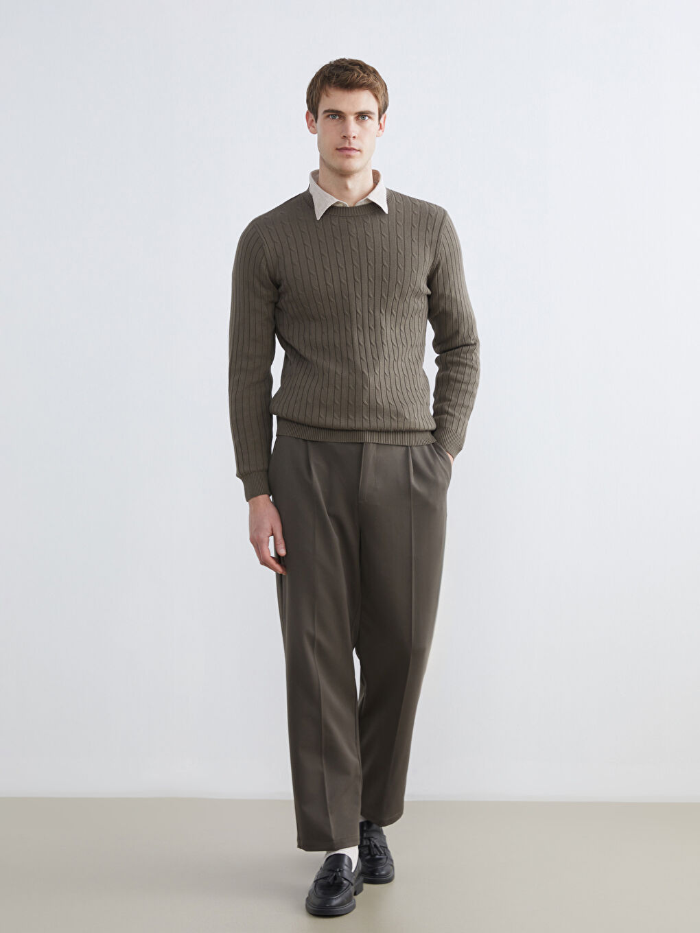 Haki Bisiklet Yaka Erkek Triko Kazak-1