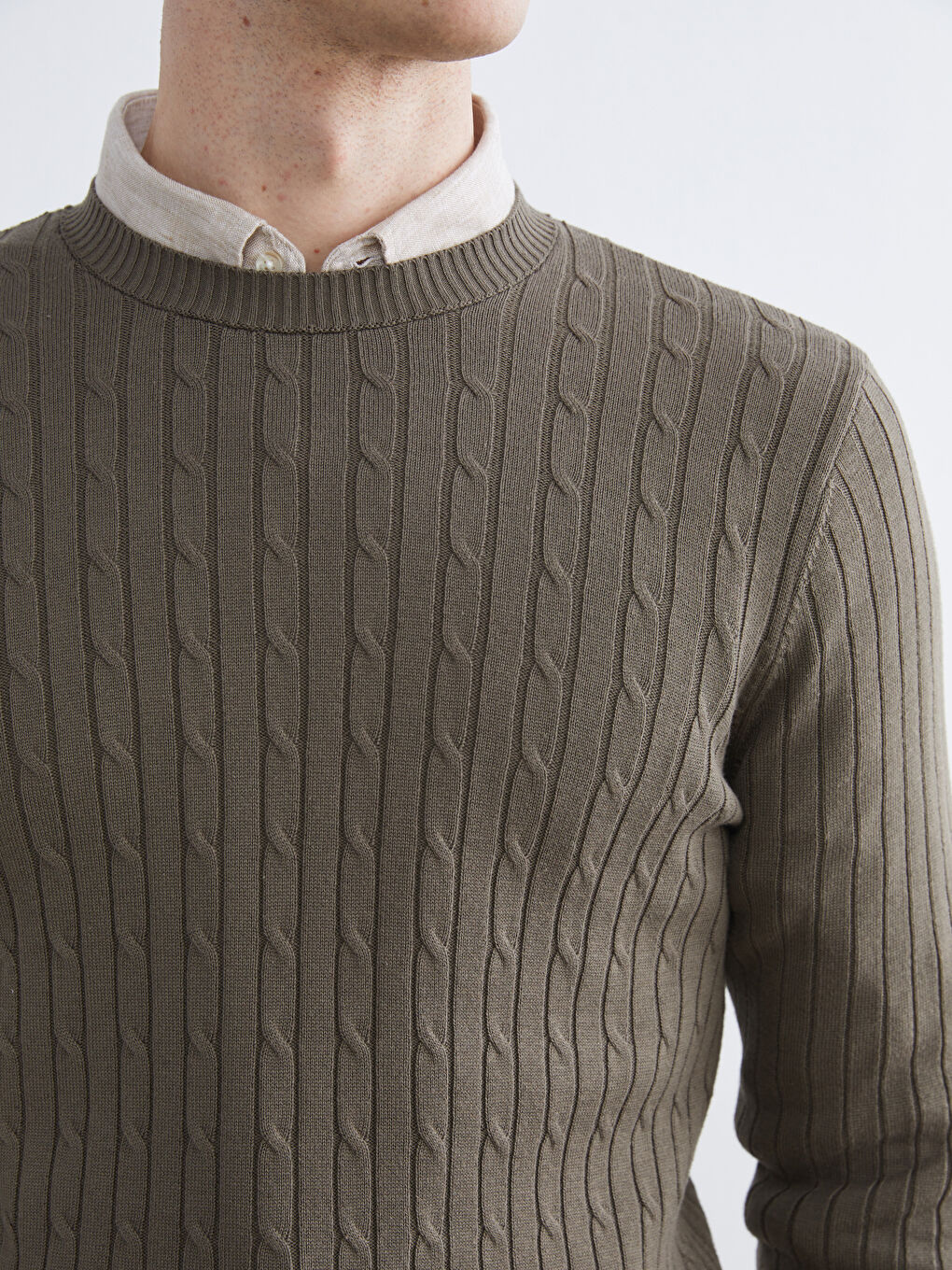 Haki Bisiklet Yaka Erkek Triko Kazak-2