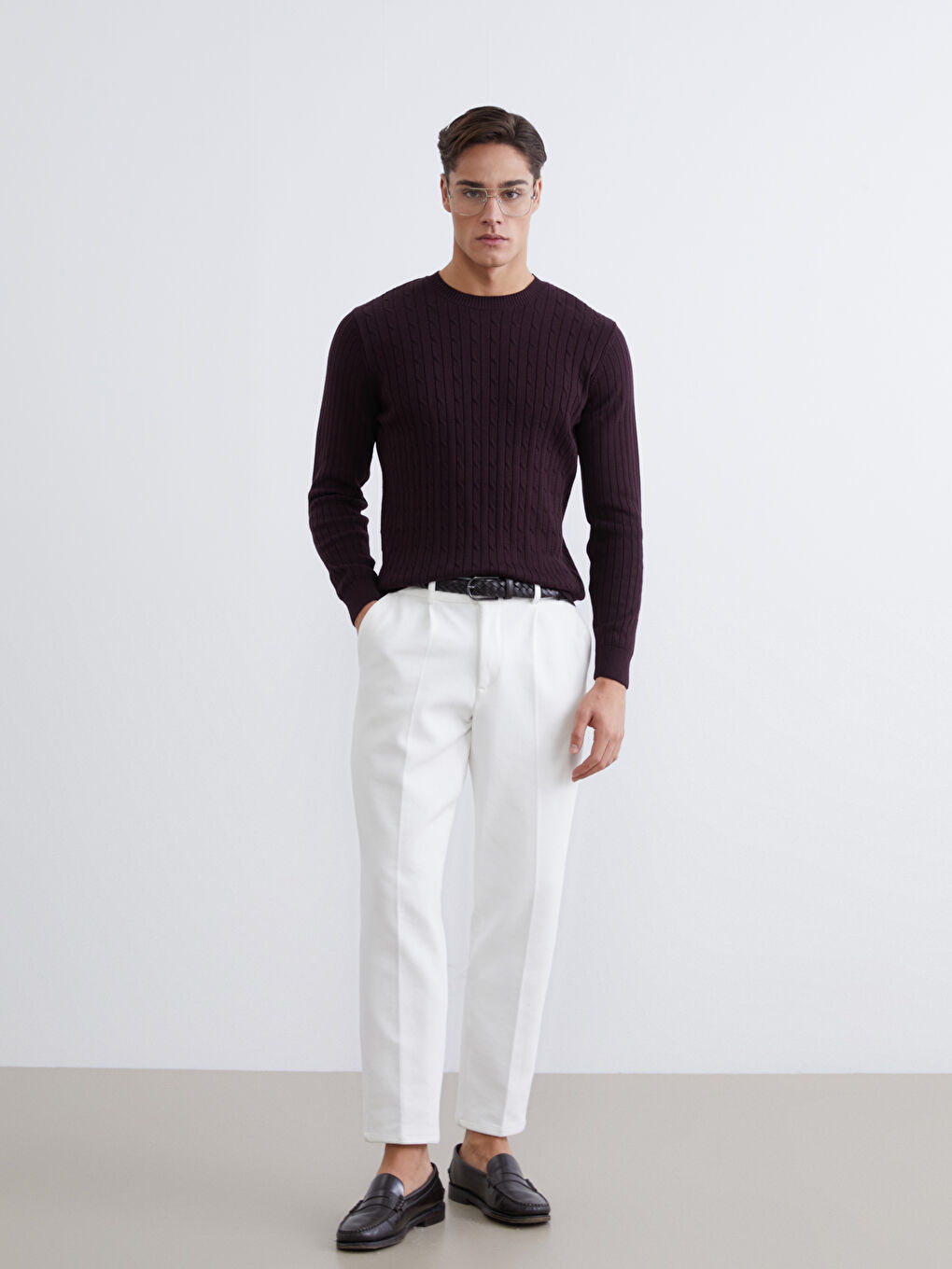 Kahverengi Bisiklet Yaka Erkek Triko Kazak-1