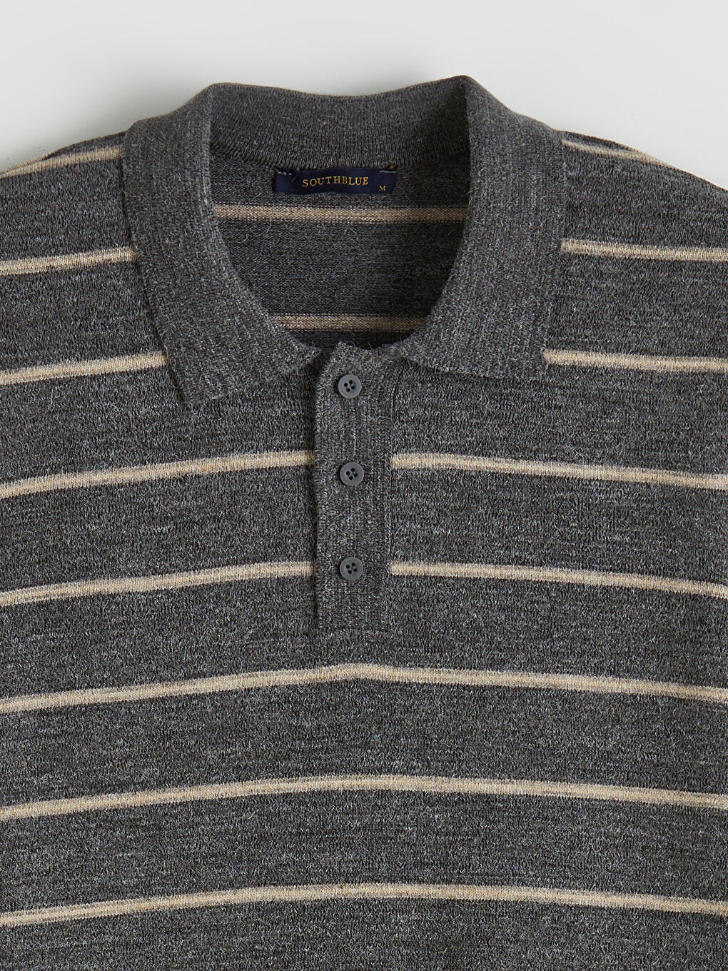 Gri Polo Yaka Çizgili Erkek Triko Kazak-5