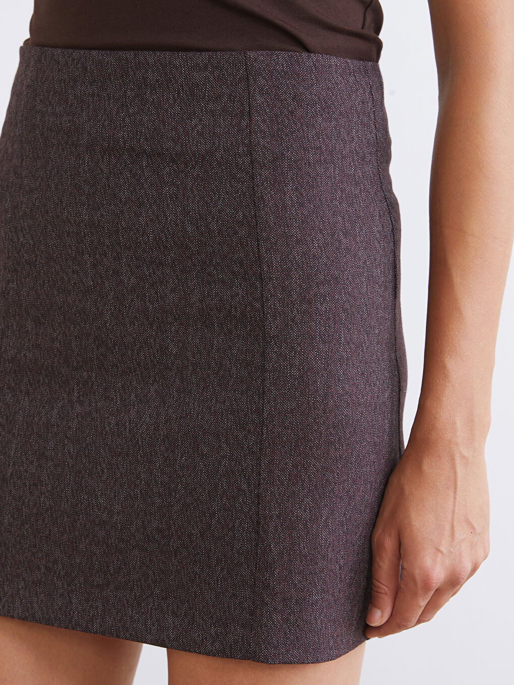 Bordo Beli Fermuarlı Mini Etek-2