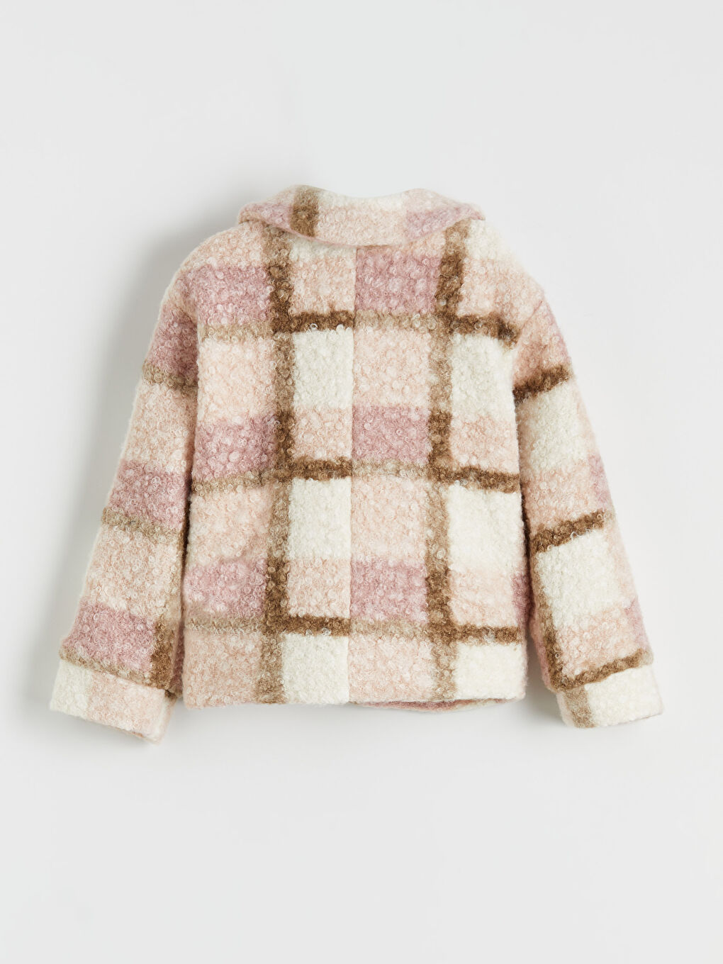 Pembe Ekose Kız Çocuk Kaşe Mont-1