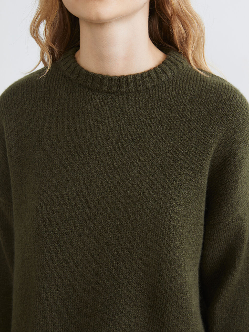 Haki Bisiklet Yaka Kadın Triko Kazak-2