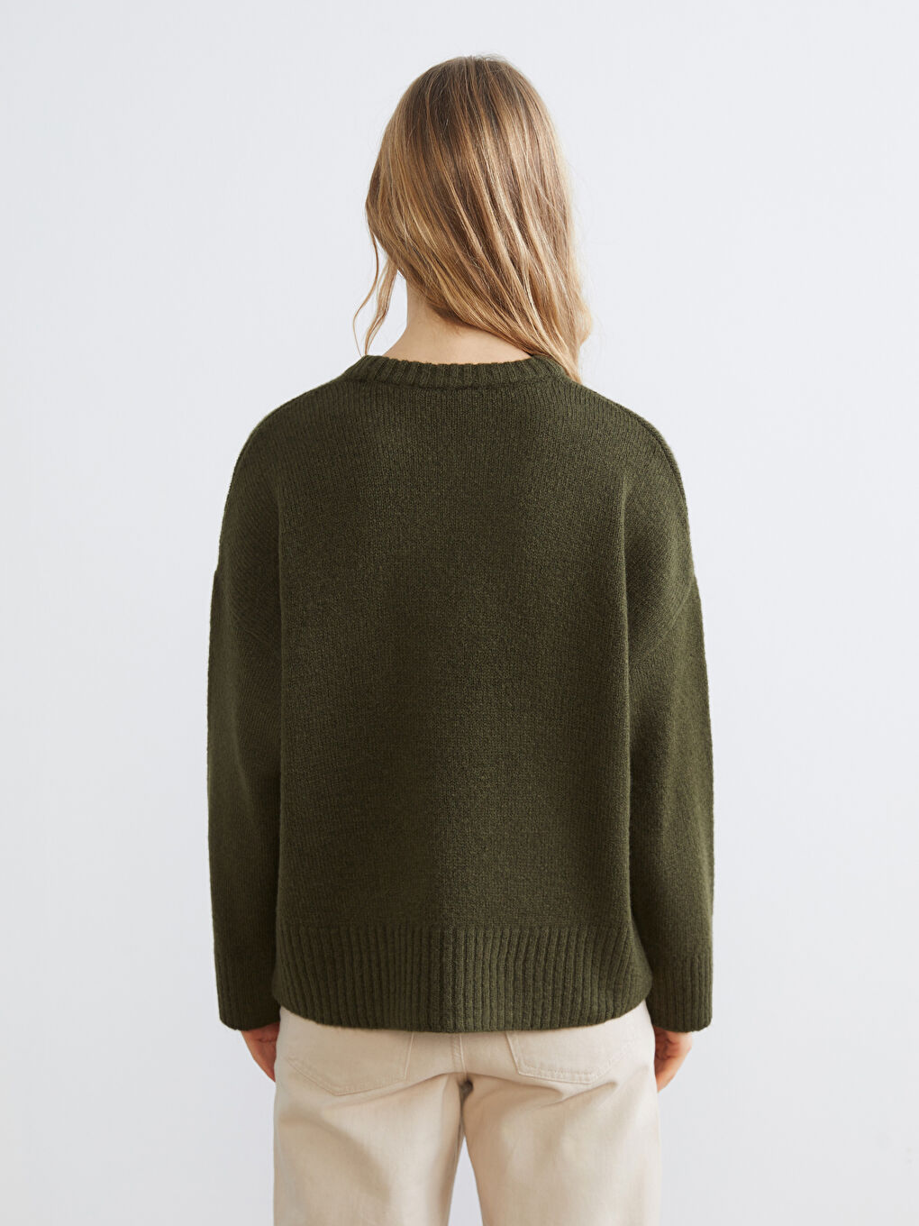 Haki Bisiklet Yaka Kadın Triko Kazak-3