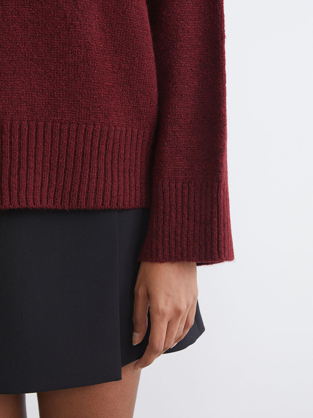 Bordo Bisiklet Yaka Kadın Triko Kazak-2