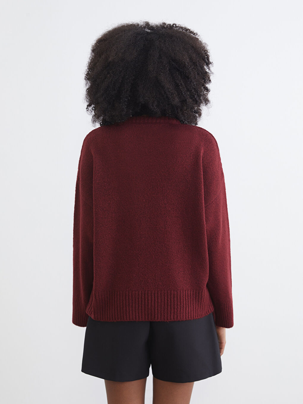 Bordo Bisiklet Yaka Kadın Triko Kazak-3