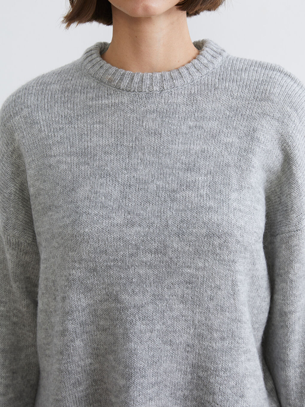 Gri Bisiklet Yaka Kadın Triko Kazak-2