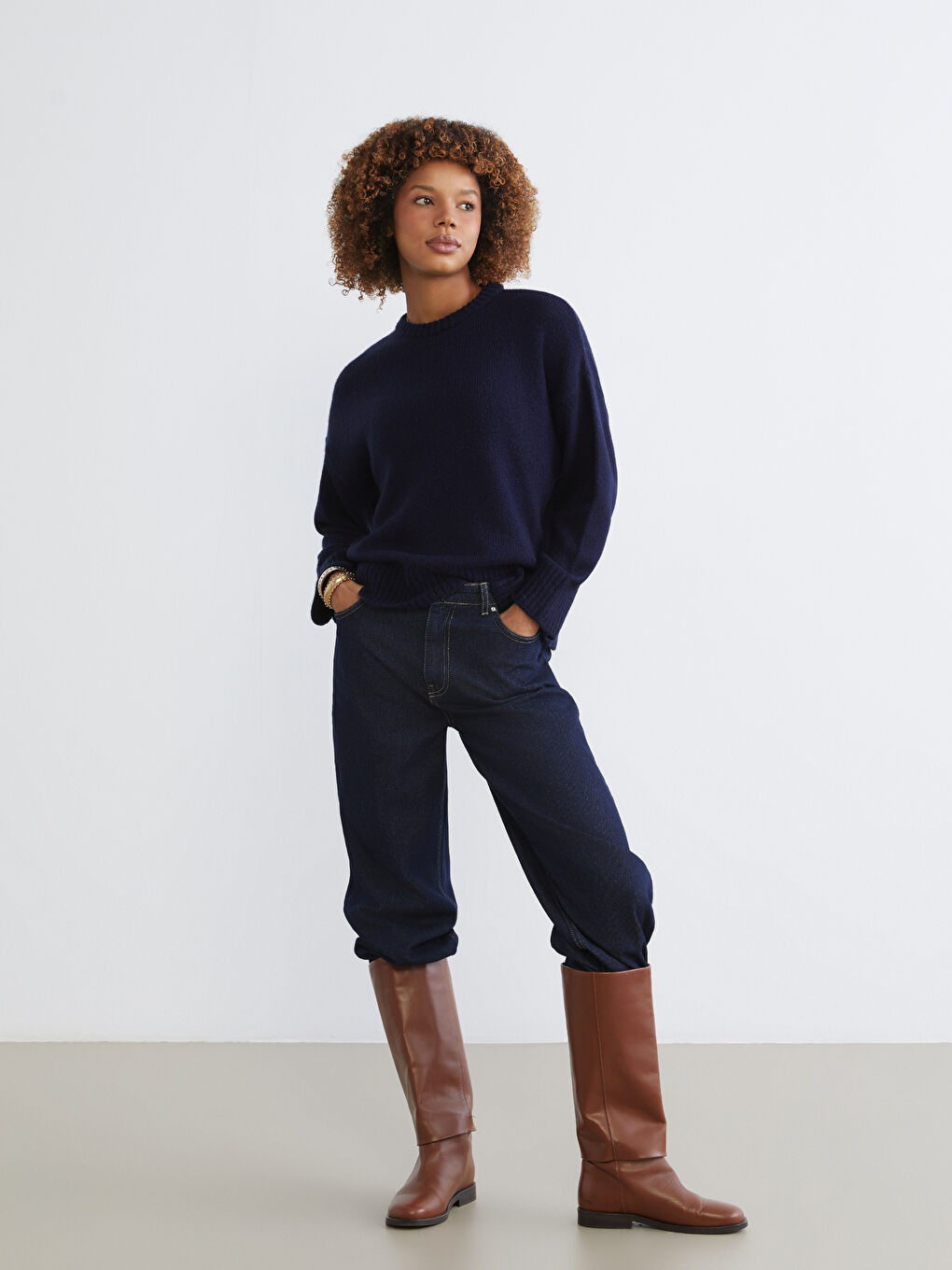 Lacivert Bisiklet Yaka Kadın Triko Kazak-1