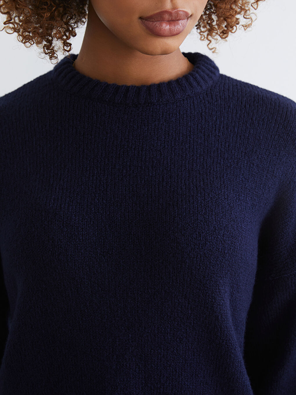 Lacivert Bisiklet Yaka Kadın Triko Kazak-2