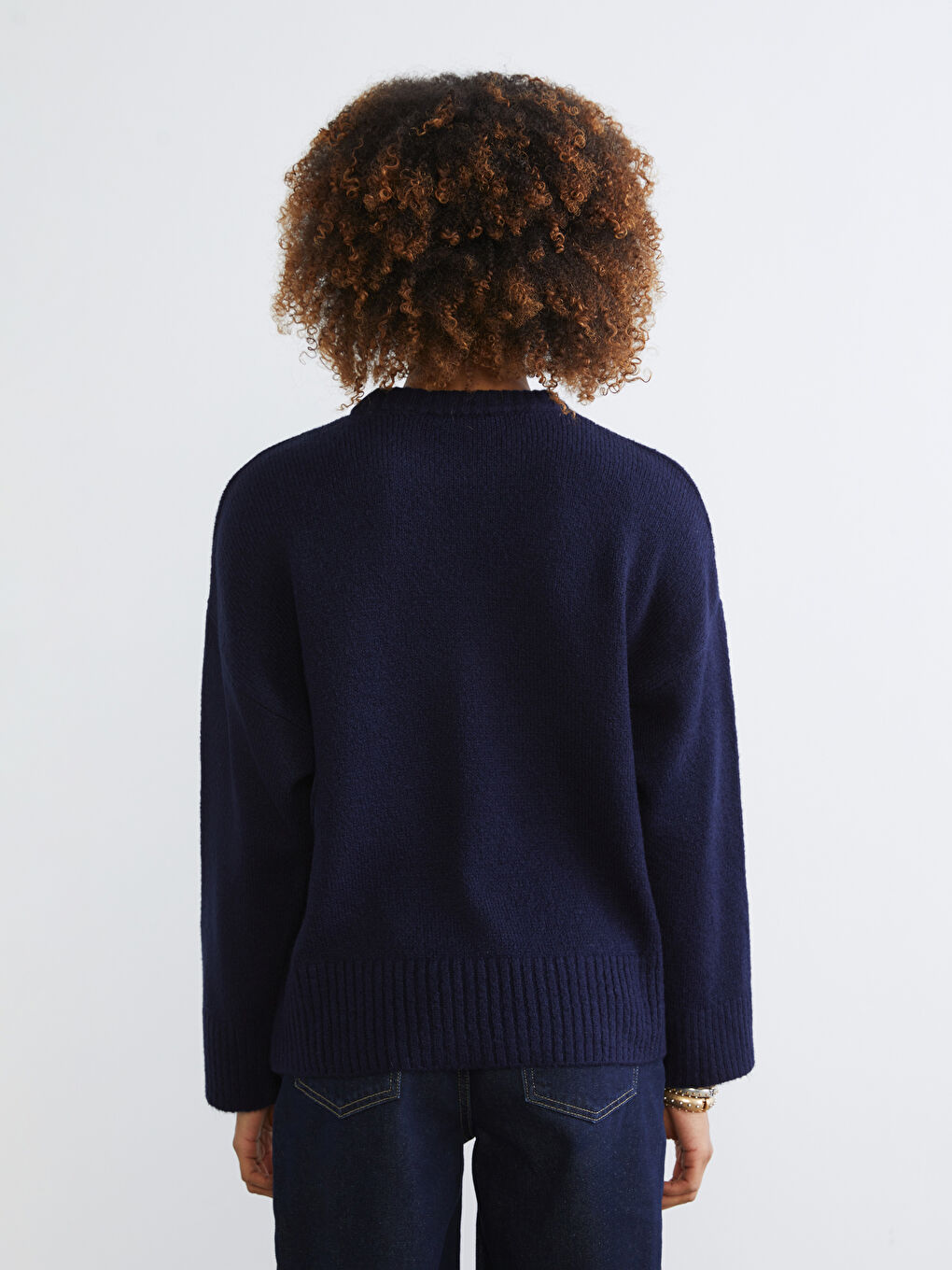 Lacivert Bisiklet Yaka Kadın Triko Kazak-3