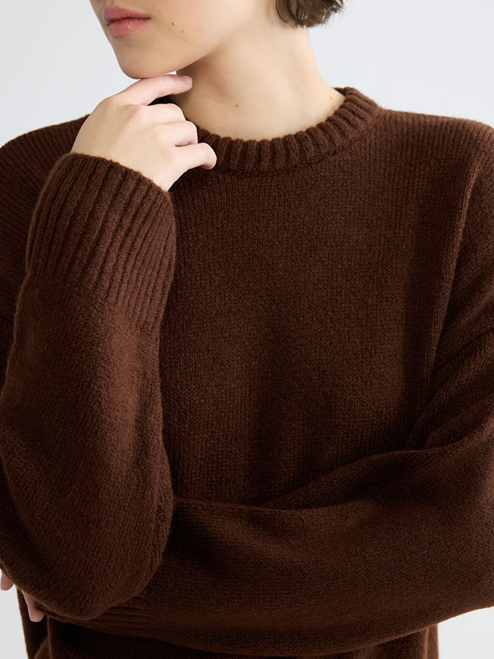 Kahverengi Bisiklet Yaka Kadın Triko Kazak-2