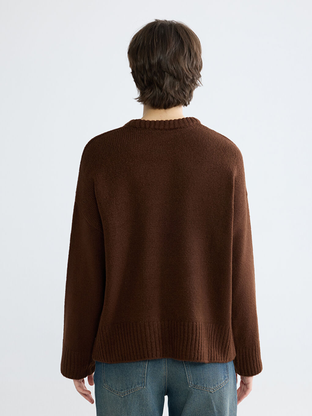 Kahverengi Bisiklet Yaka Kadın Triko Kazak-3