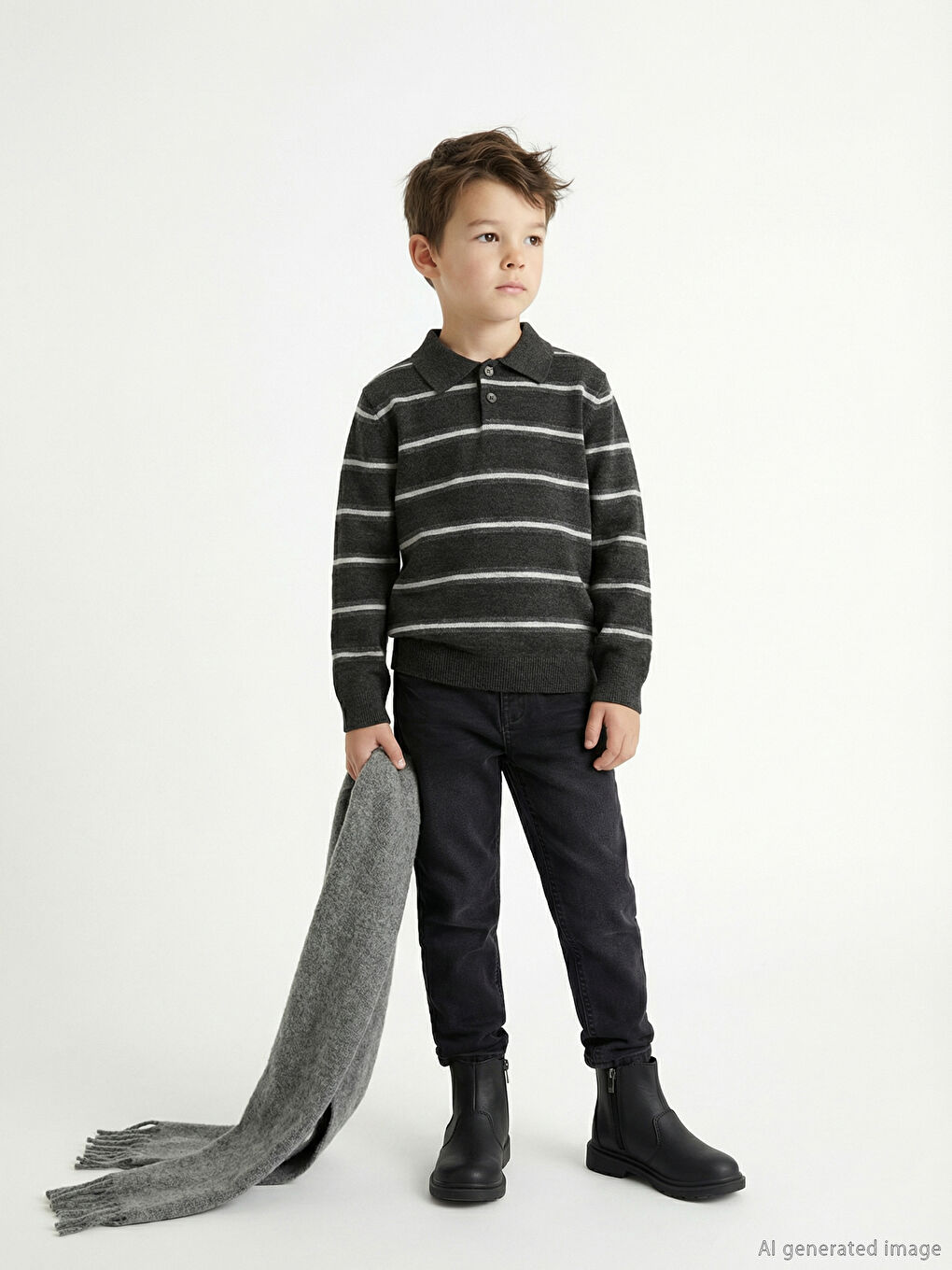 Polo Collar Striped Boys Knit Sweater