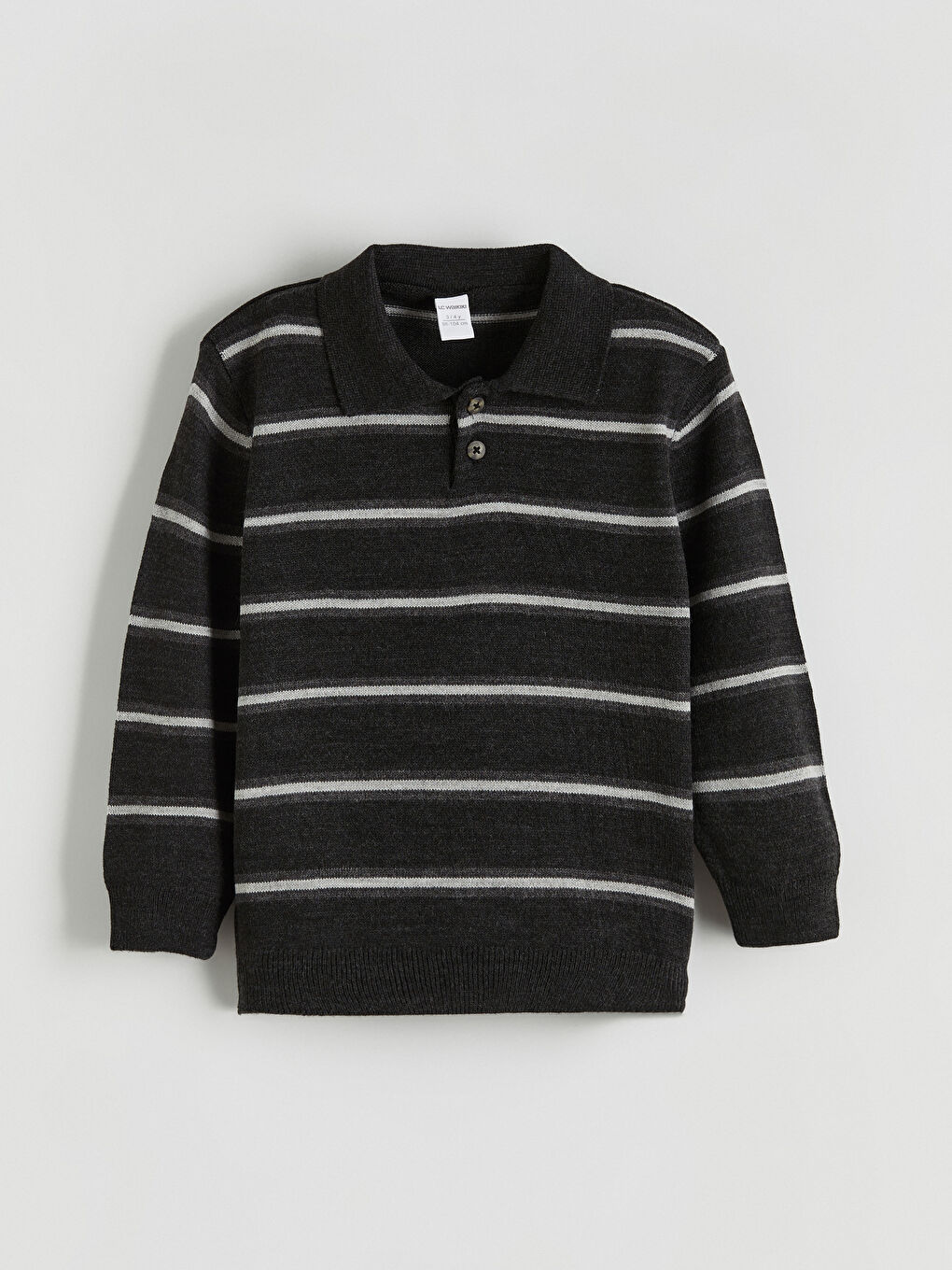 Antrasit Polo Yaka Çizgili Erkek Çocuk Triko Kazak