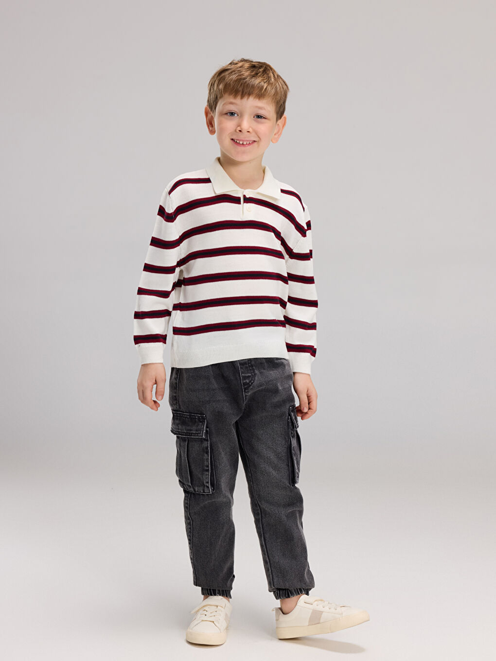 Polo Collar Striped Boys Knit Sweater-1