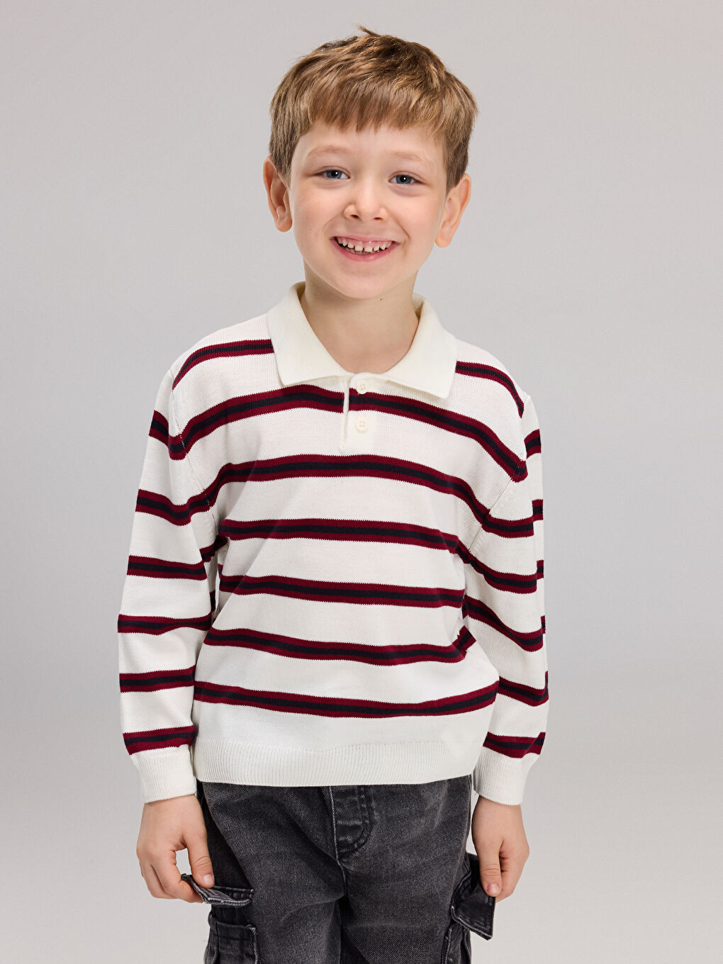 Polo Collar Striped Boys Knit Sweater