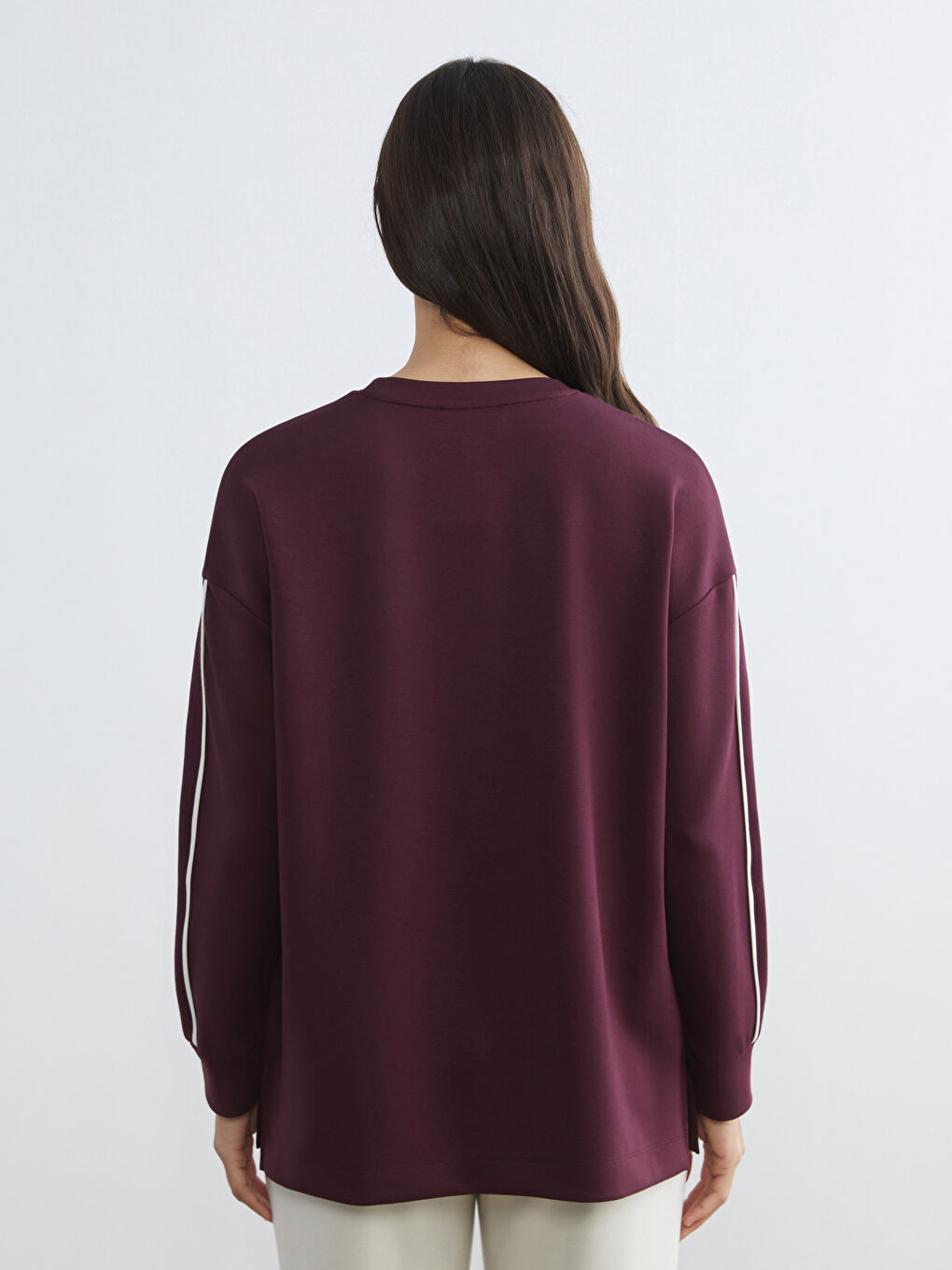 Mürdüm Bisiklet Yaka Oversize Kadın Sweatshirt Tunik-3