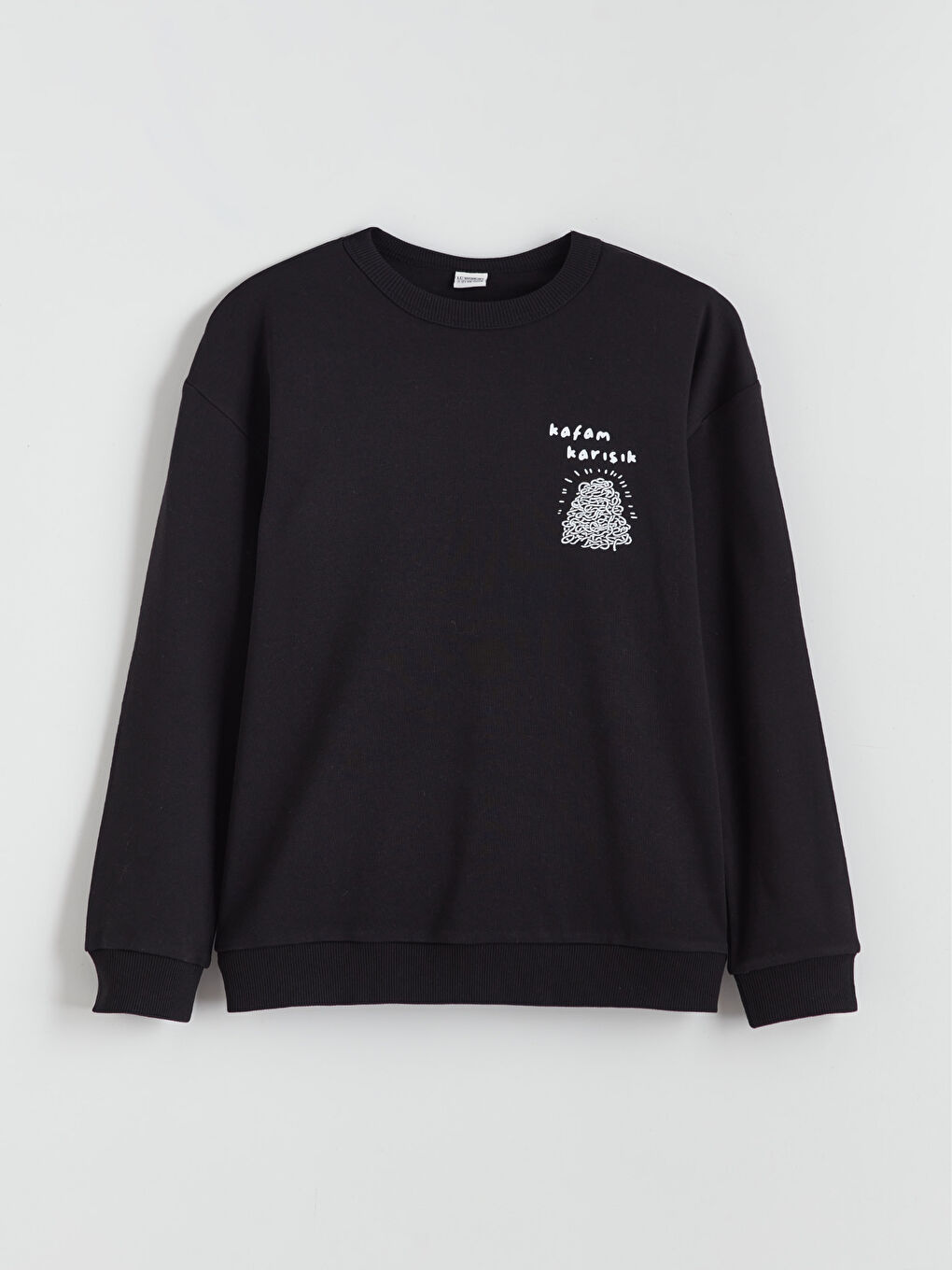 Siyah Bisiklet Yaka Slogan Baskılı Erkek Çocuk Sweatshirt-2