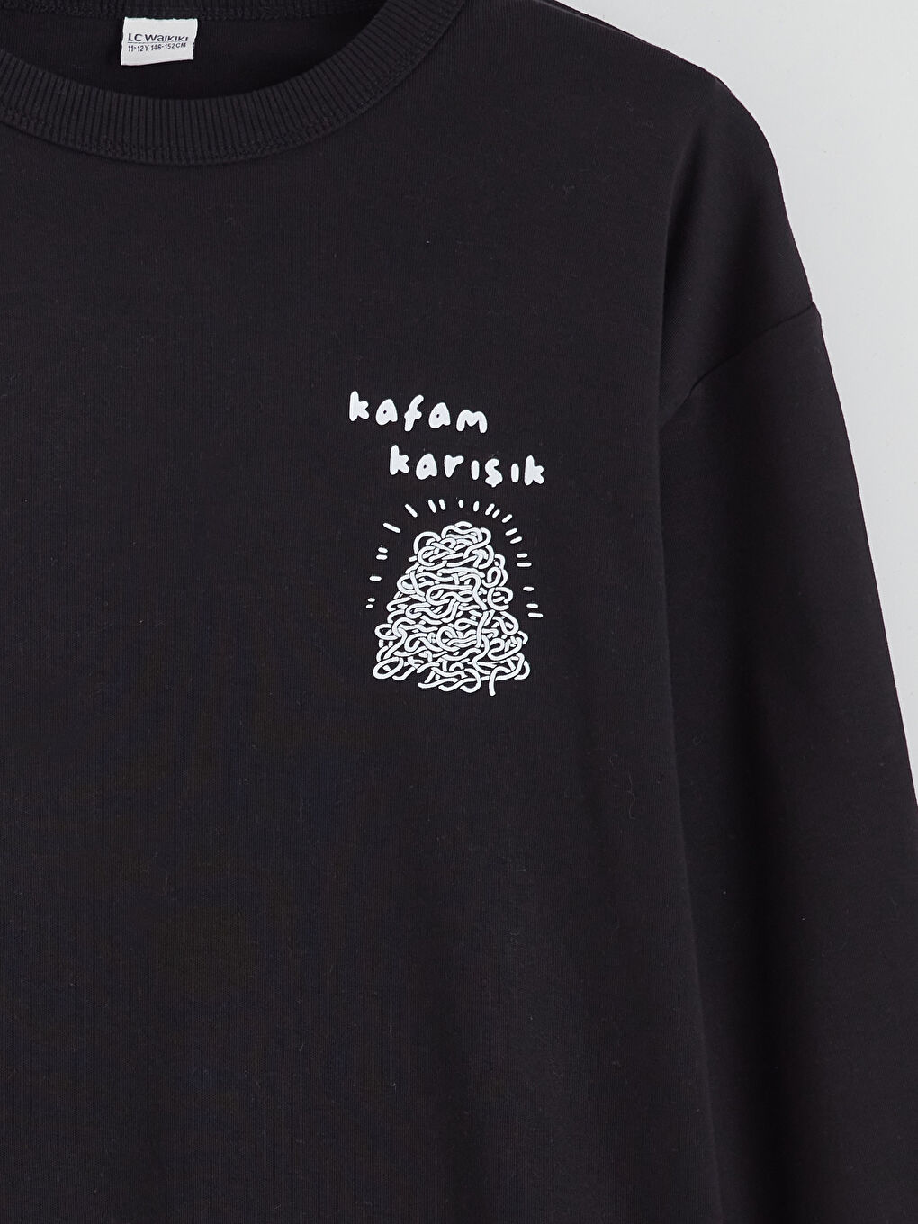 Siyah Bisiklet Yaka Slogan Baskılı Erkek Çocuk Sweatshirt-4