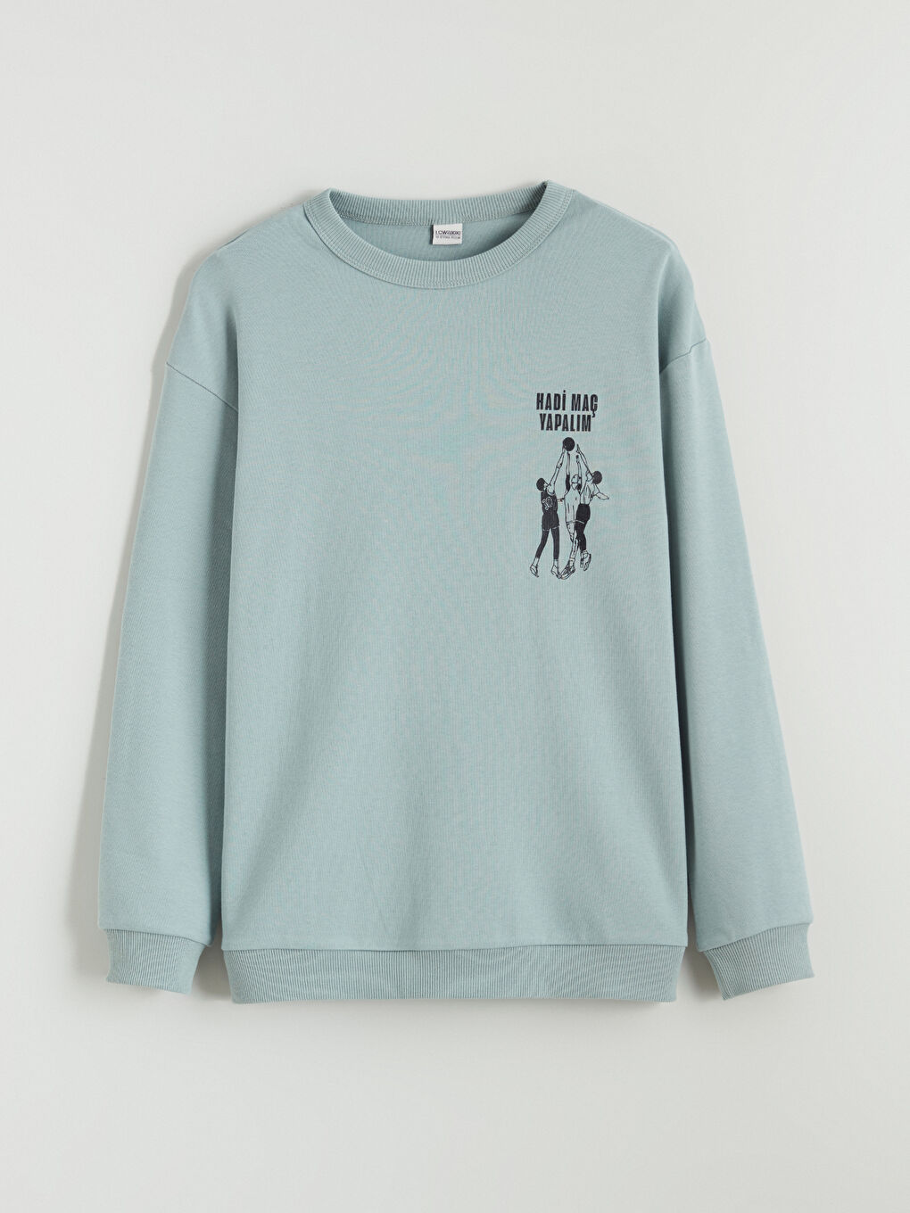 Yeşil Bisiklet Yaka Slogan Baskılı Erkek Çocuk Sweatshirt-2