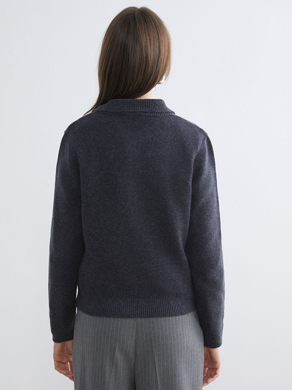 Antrasit Polo Yaka Kadın Triko Kazak-3