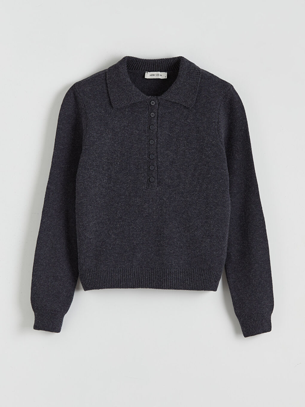 Antrasit Polo Yaka Kadın Triko Kazak-4