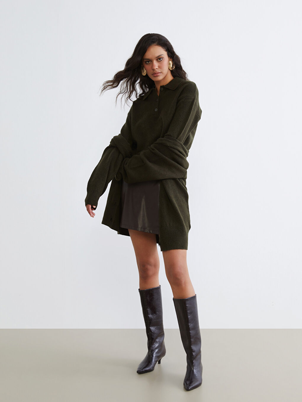 Свитер из трикотажа с воротником поло для женщин-3