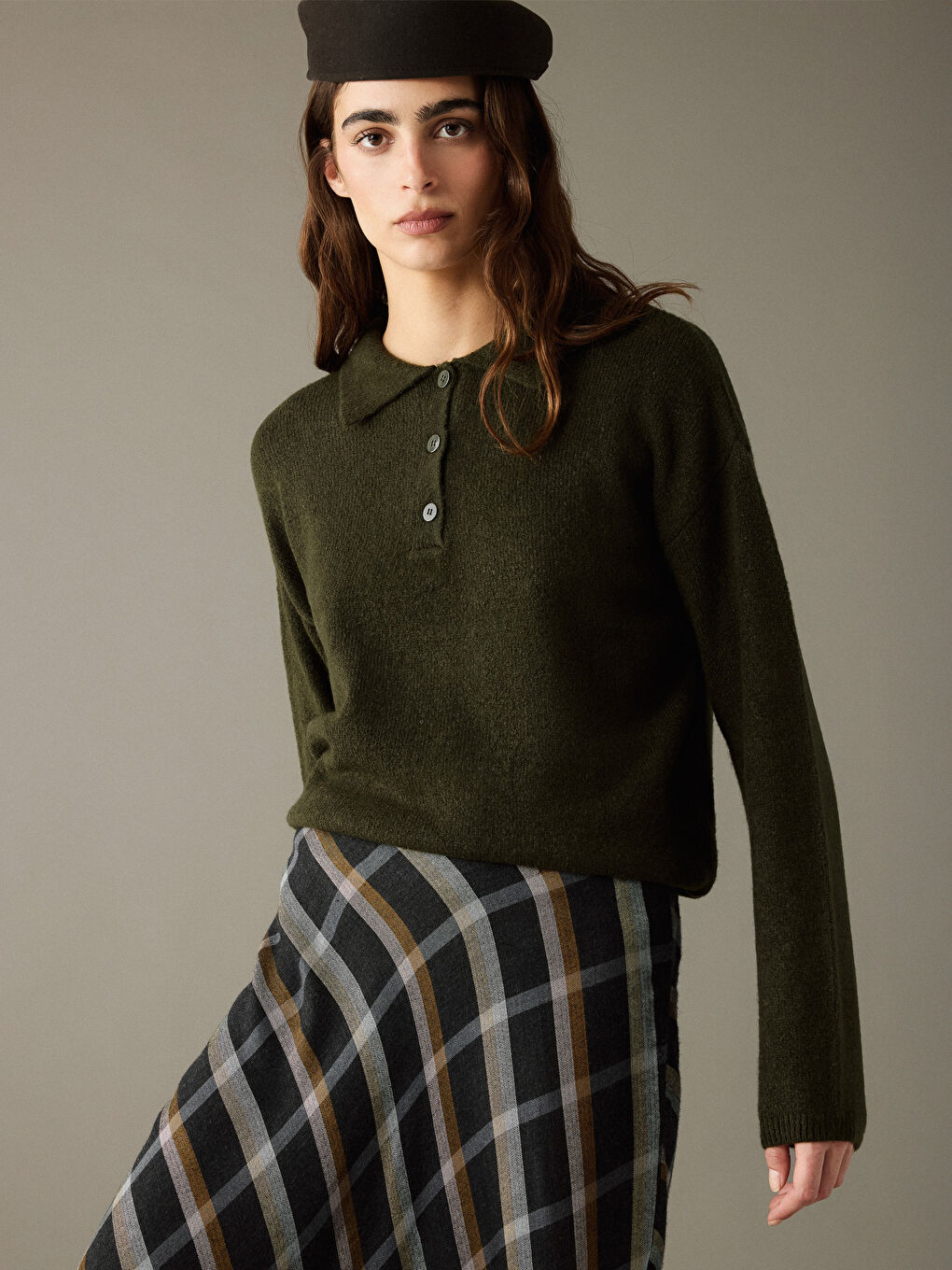 Polo Yaka Kadın Triko Kazak-2