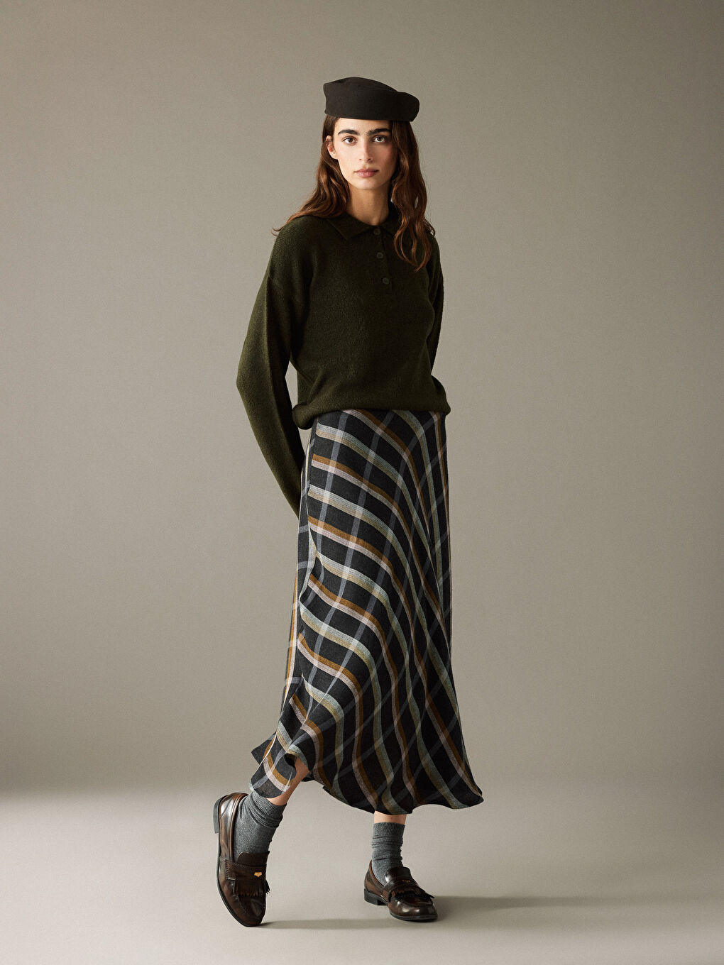 Polo Yaka Kadın Triko Kazak-3